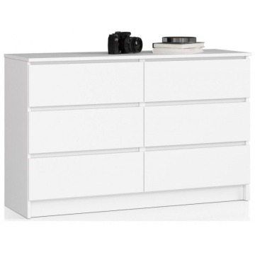 Komoda do salonu, sypialni, 6 szuflad, STILO, 120x40x77 cm, biel, mat