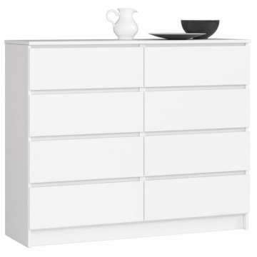 Komoda do salonu, sypialni, STILO, 8 szuflad, 120x40x99 cm, biel, mat