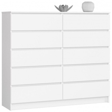 Komoda do sypialni, STILO, 10 szuflad, 140x40x121 cm, biel, mat