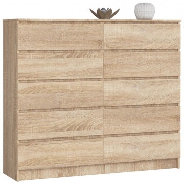 Komoda do sypialni, STILO, 10 szuflad, 140x40x121 cm, dąb sonoma, mat