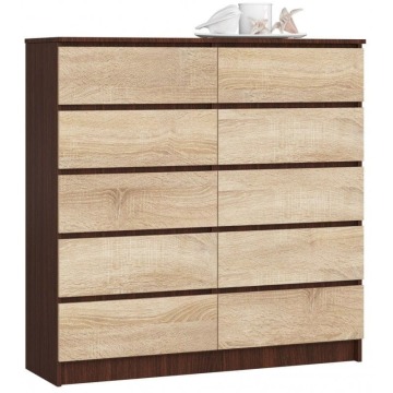 Komoda do salonu, sypialni, STILO, 10 szuflad, 120x40x121 cm, wenge, dąb sonoma, mat