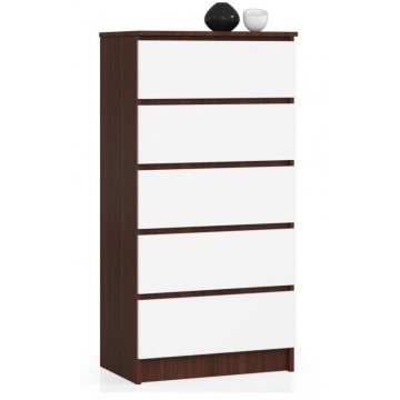 Komoda do sypialni, 5 szuflad, STILO, 60x40x121 cm, wenge, biel, mat